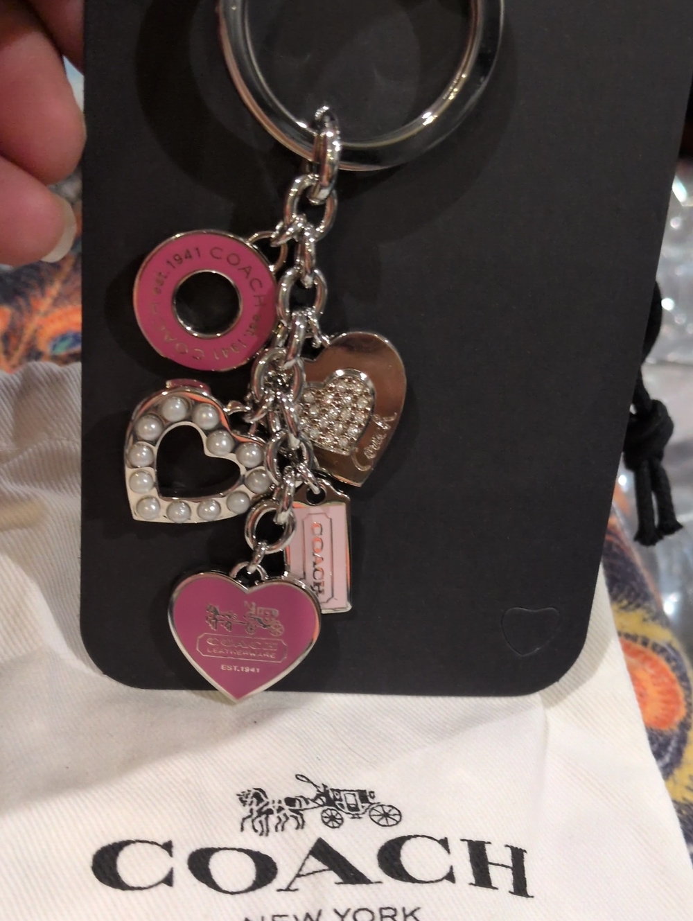 Coach Vintage Multi Valentine Hearts Charm Key Ring